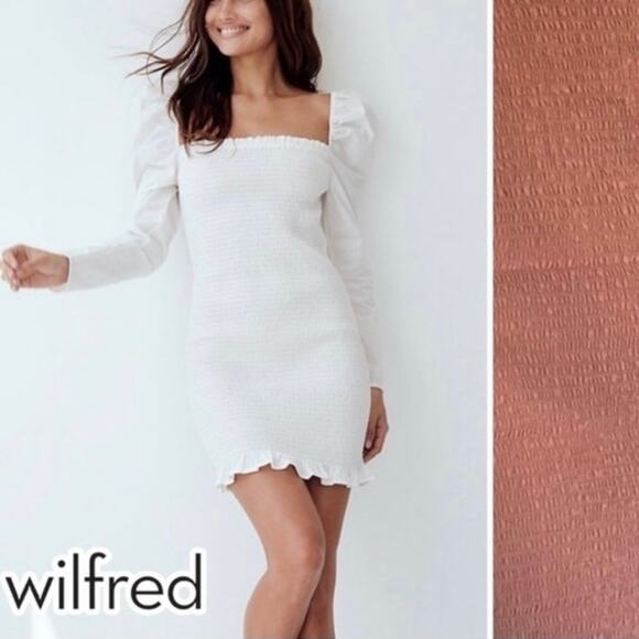 Aritzia Wilfred Coquette Cottagecore Peasant Regency Puff Sleeve Bodycon Dress - Picture 7 of 10